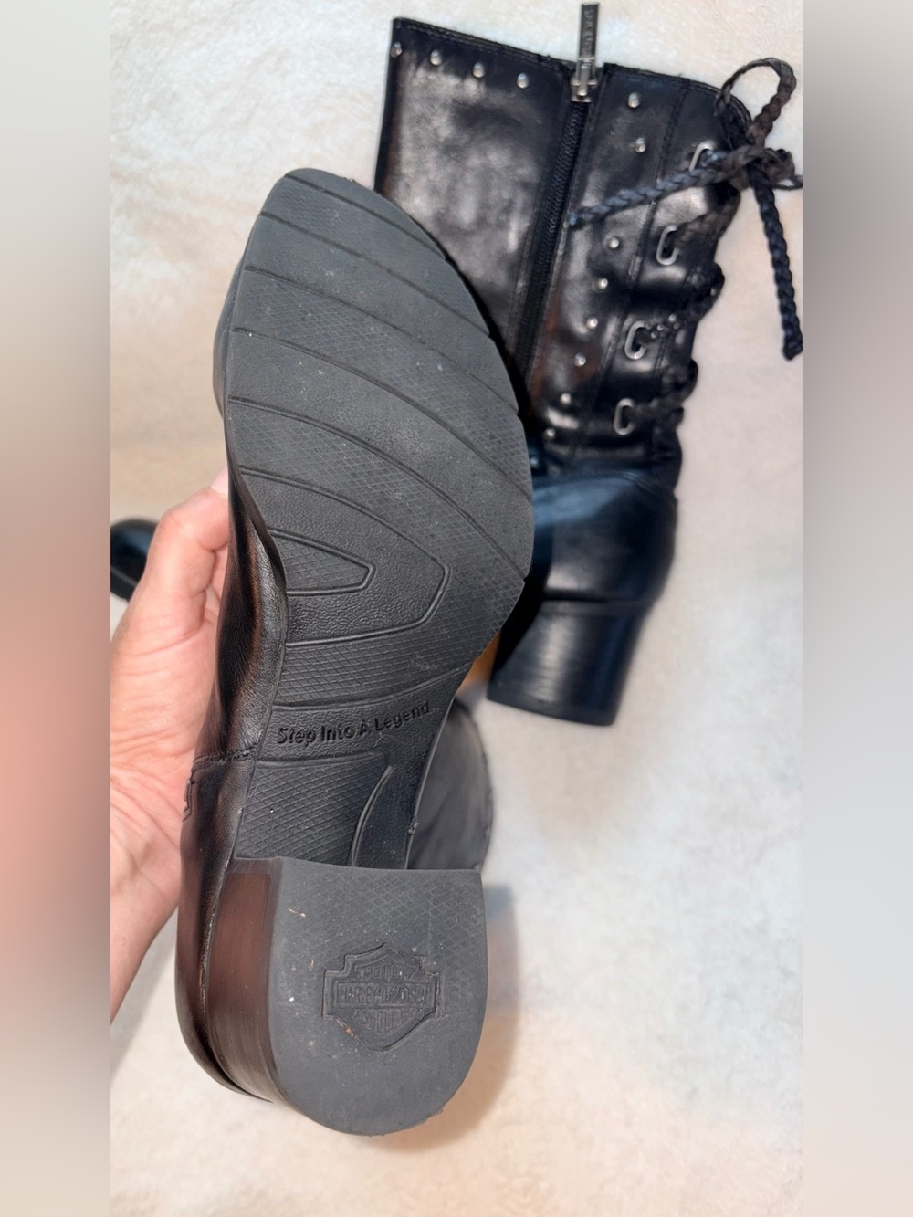 Harley-Davidson Dantie Black Leather Heeled Boots sz 9 - Picture 6 of 10
